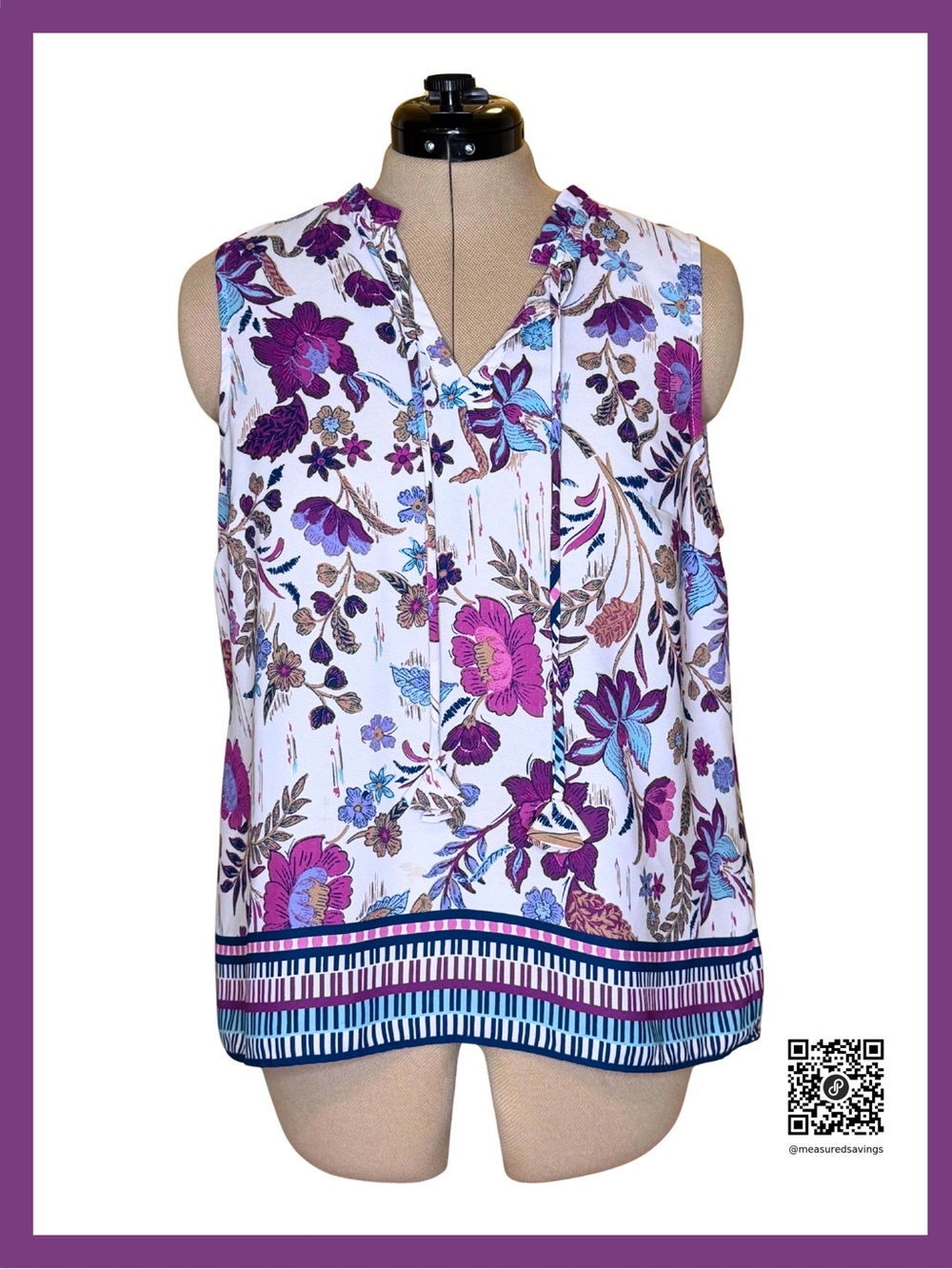 Large EUC CeCe Floral V-Neck Sleeveless Top - Purple & Blue